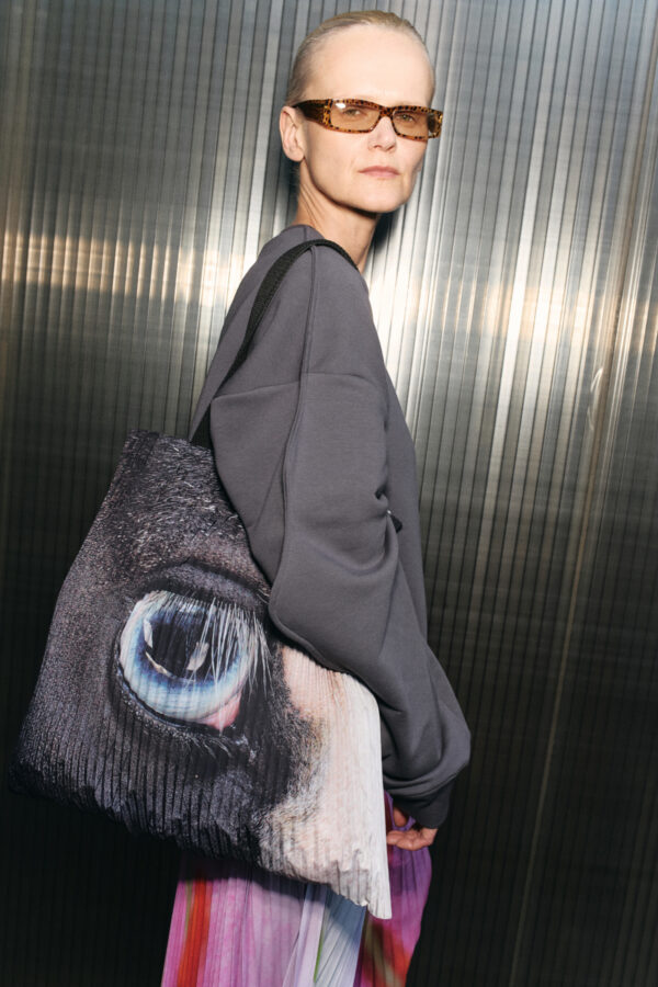 marios pleated tote bag macro print horse by Sara Scanderebech