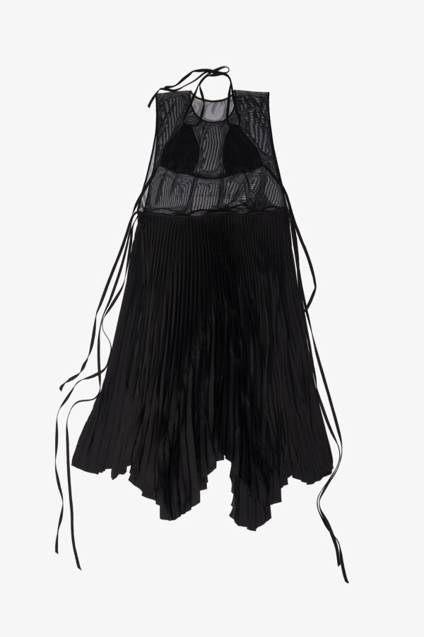 marios side open black mesh and satin dress