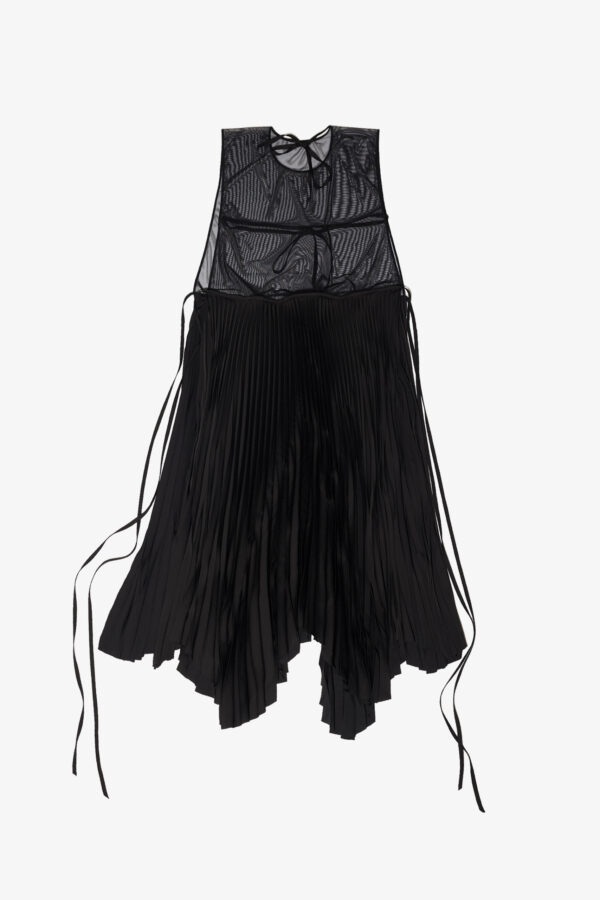 marios side open black mesh and satin dress