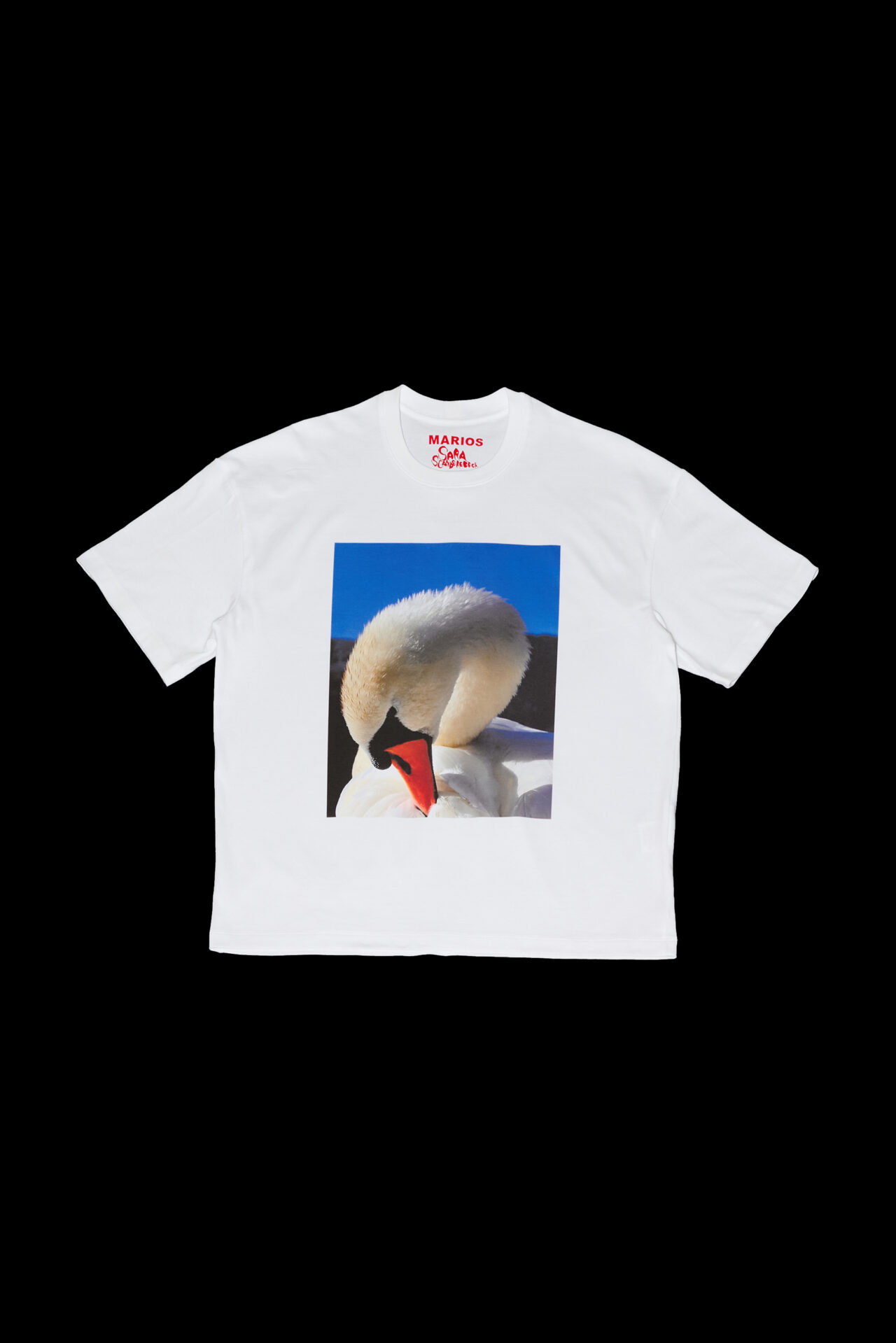 MARIOS swan print T-shirt in off-white cotton