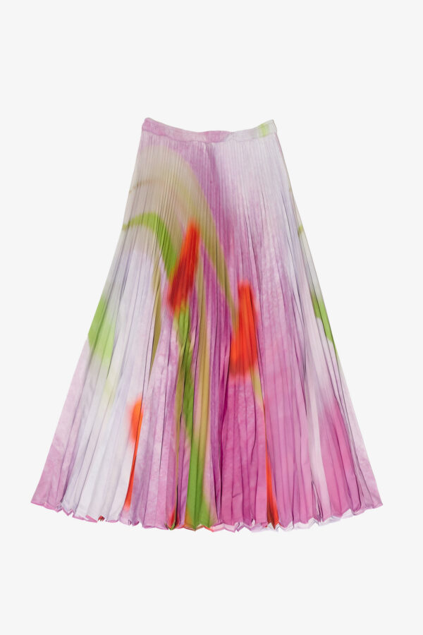 marios pleated skirt macro print lilies by Sara Scanderebech