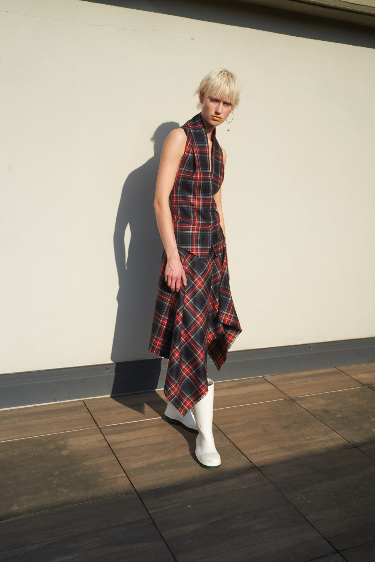 marios asymmetric plaid skirt wool tartan black