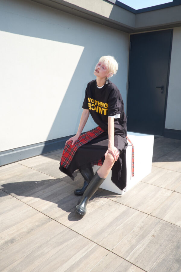 MARIOS black oversized cotton T-shirt with yellow “NOTHING NICE” graphic print