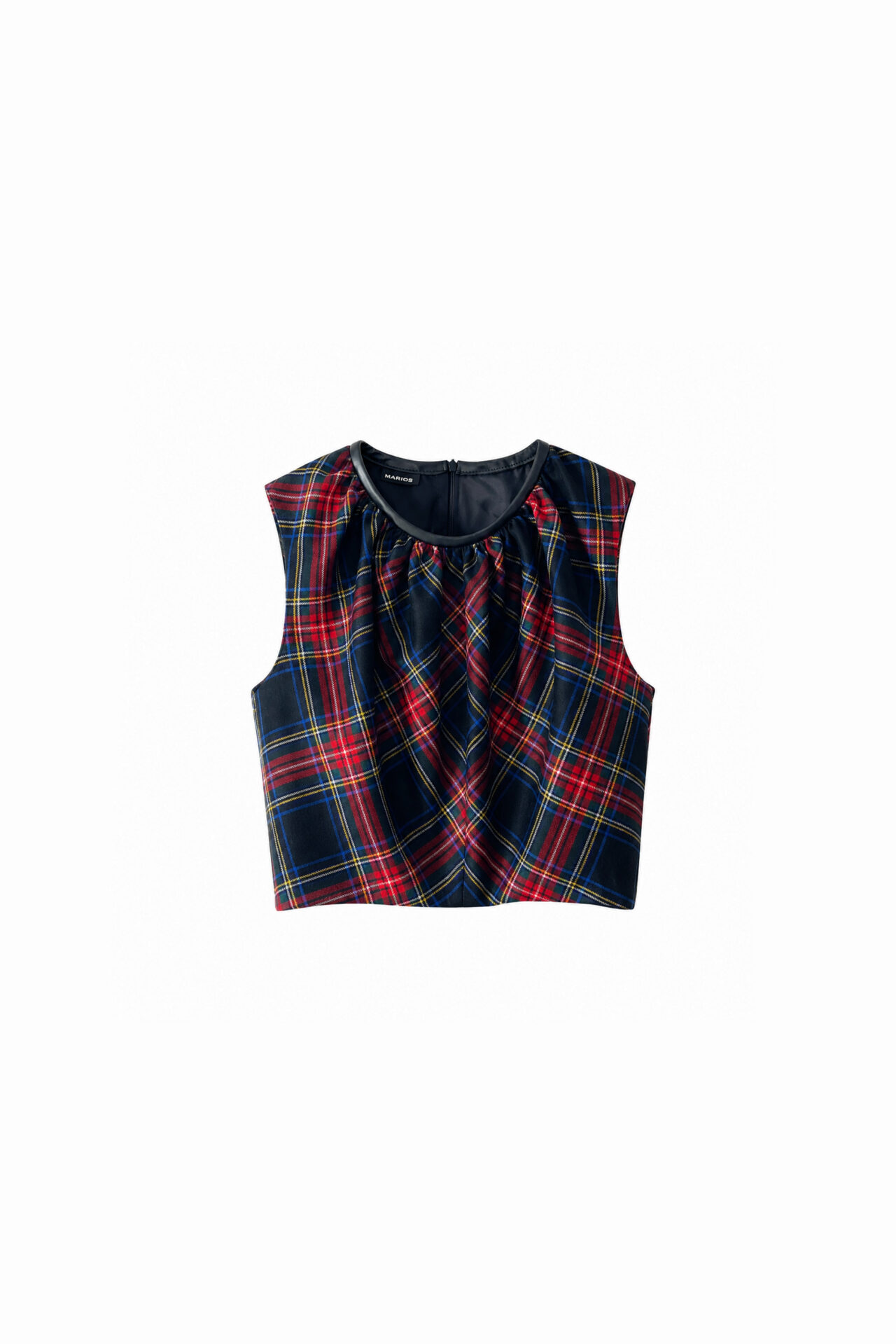marios top baloon cropped tartan black sleeveless