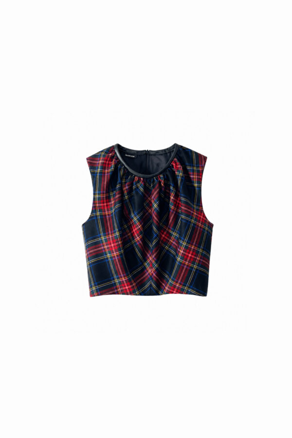 marios top baloon cropped tartan black sleeveless