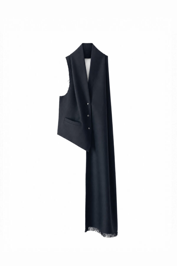 MARIOS asymmetric black wool vest scarf